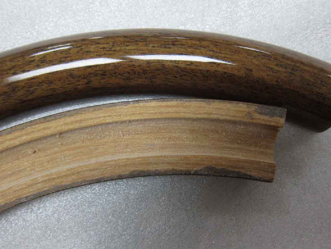 Curved wood molding: natural wood grain or transfer wood grain,  covered with 12-times glossy coating.